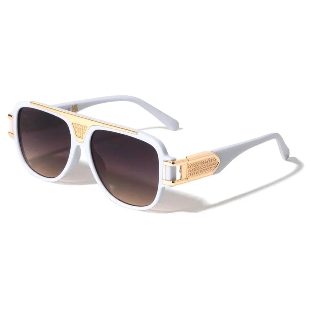 Mens White Gold Oversized Retro‎ Sunglasses Square Pilot Gradient Lenses Lentes